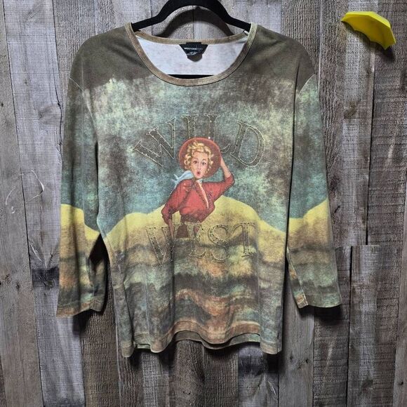 Western Ethics Vintage Y2K Wild West Embellished Tee - Picture 1 of 5